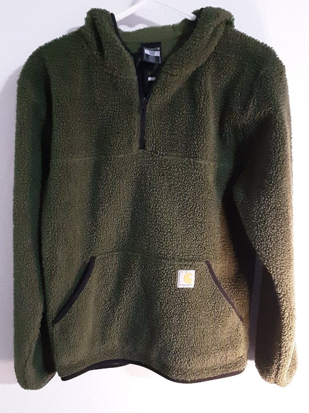 Carhartt Womens L Sherpa Fleece Hoodie Olive Green Quarter Zip Pullover